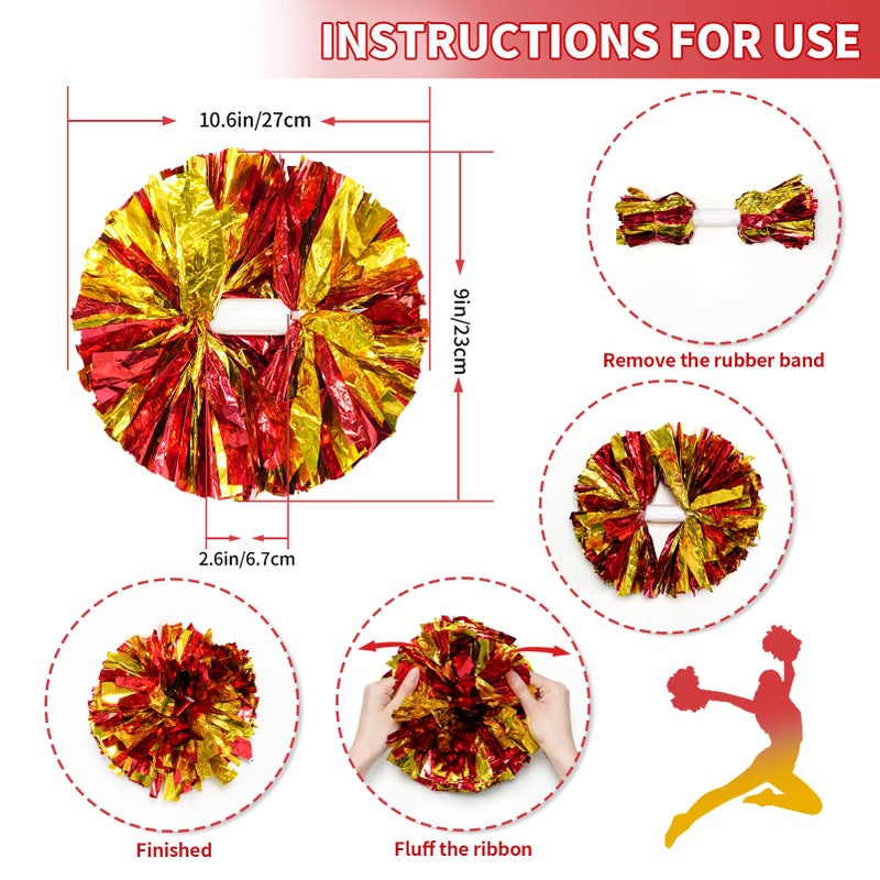 CREATIEE-PRO 4Pcs Metallic Cheerleading Pom Poms, 2 Pair Cheerleader Cheering Squad Pompoms for School Sports Dance Games Team Spirit Cheer - Image 3